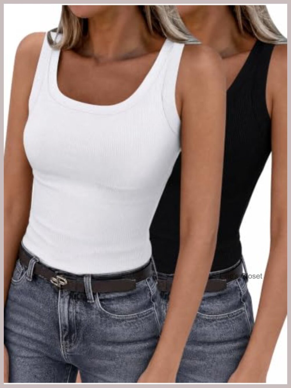 2-Pack Ribbed Scoop Neck Tank Tops for Women Sleeveless Fitted Stretch Knit